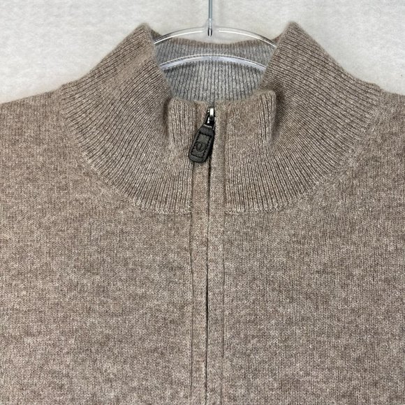 BLACK BROWN Men XL Tan 2 Ply Cashmere Soft Cozy Quarter Zip Up Sweater Mock Neck - Picture 5 of 10